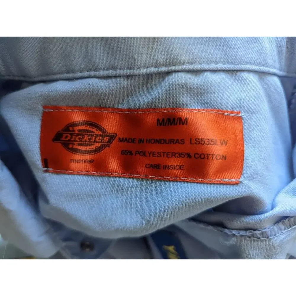 Mens Dickies Short Sleeve Industrial Work Shirt Ls535lw Blue M Patches And Vinyl